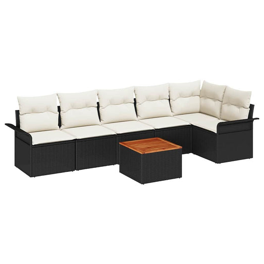 Garten-Sofa-Set 7 pcs Schwarz Poly Rattan