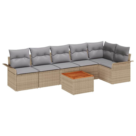 Garten-Sofa-Set 7 pcs Beige Poly Rattan