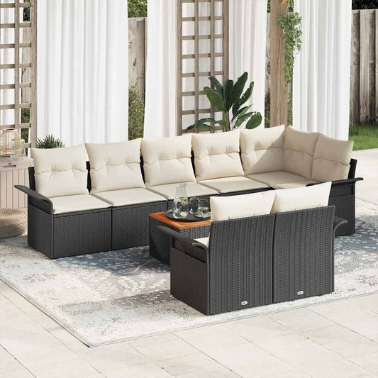 Garten-Sofa-Set 9 pcs Schwarz Poly Rattan