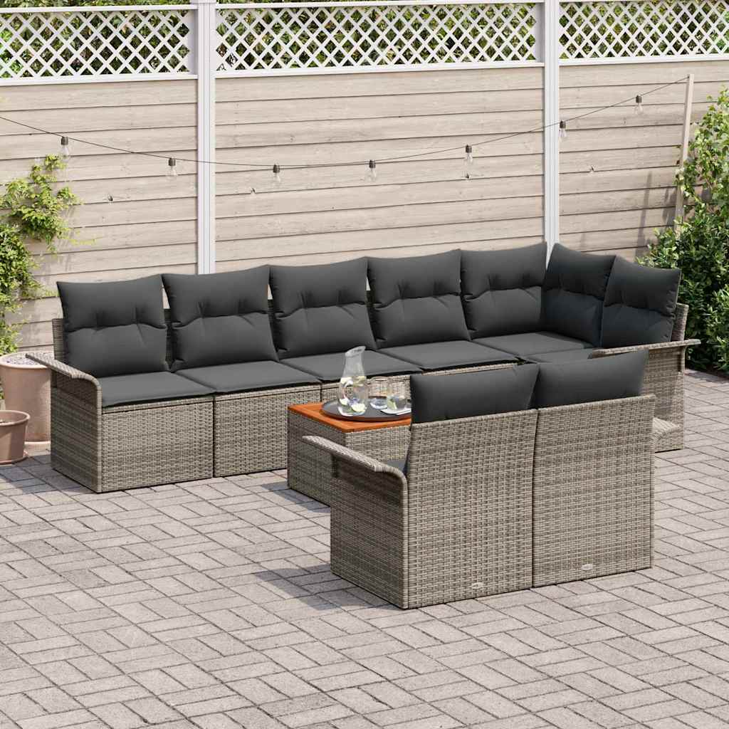 Garten-Sofa-Set 9 pcs Grau Poly Rattan