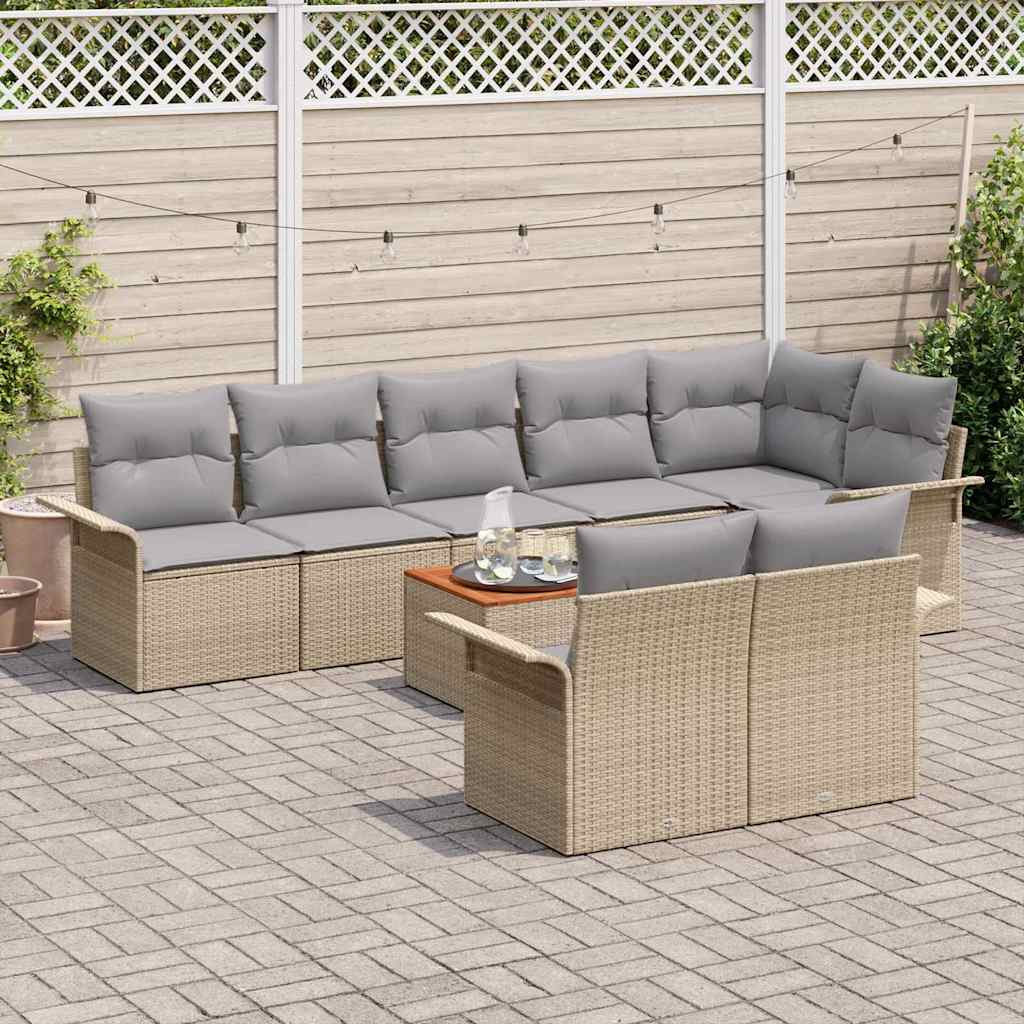 Garten-Sofa-Set 9 pcs Beige Poly Rattan