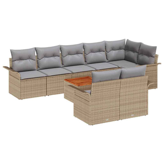 Garten-Sofa-Set 9 pcs Beige Poly Rattan