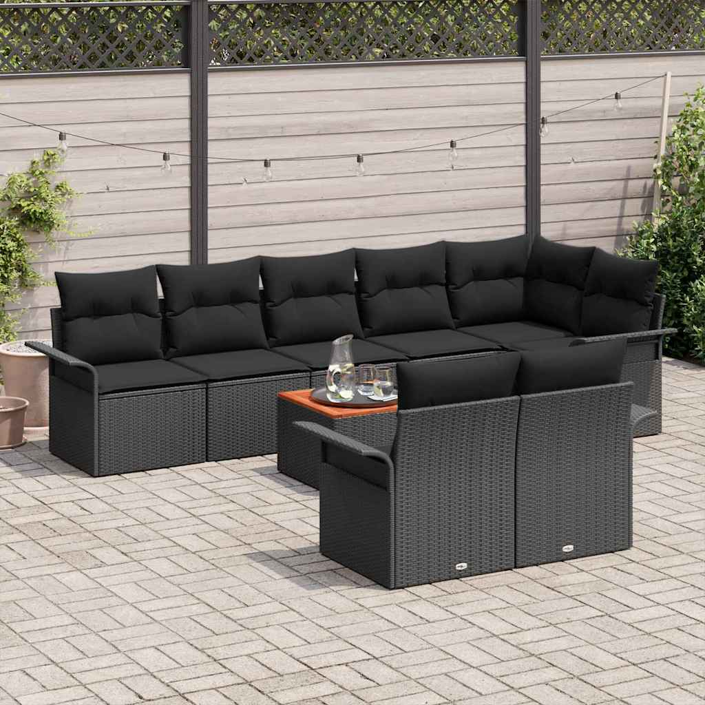 Garten-Sofa-Set 9 pcs Schwarz Poly Rattan