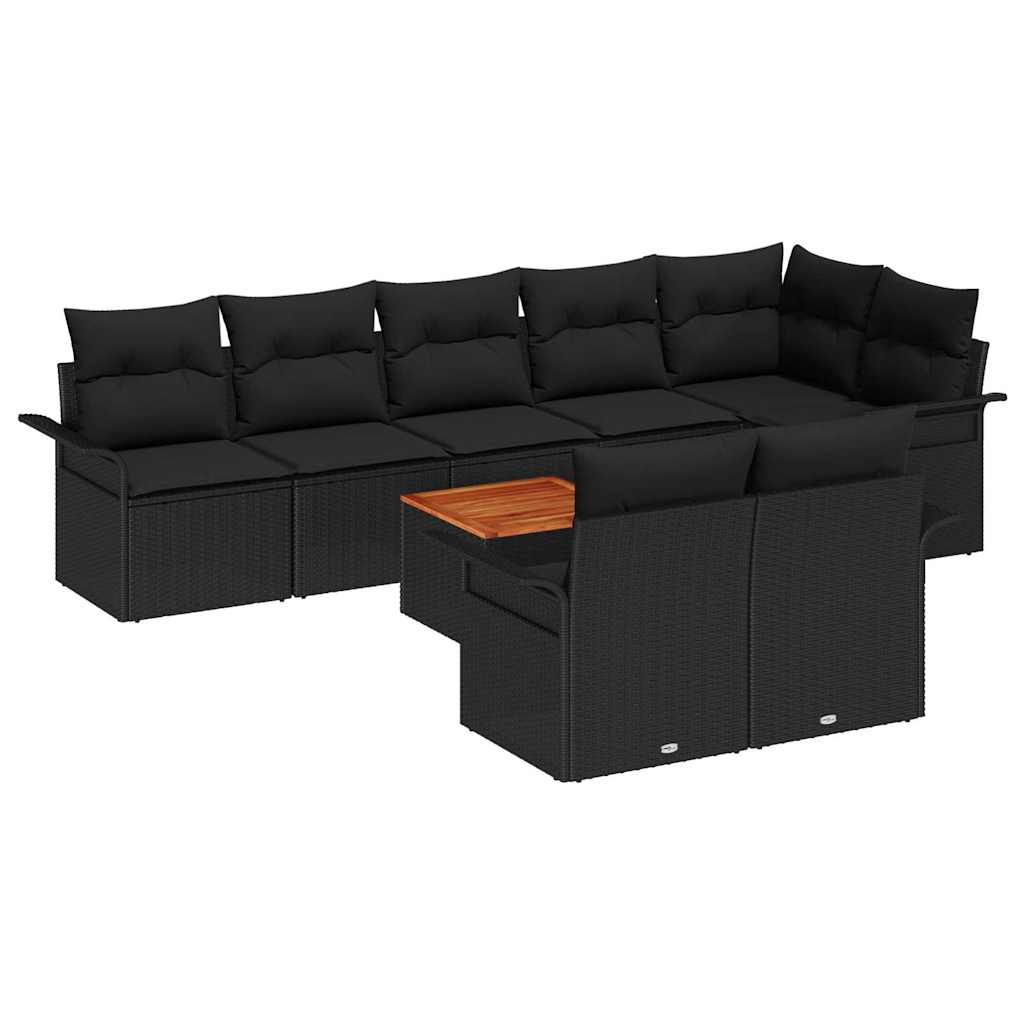 Garten-Sofa-Set 9 pcs Schwarz Poly Rattan