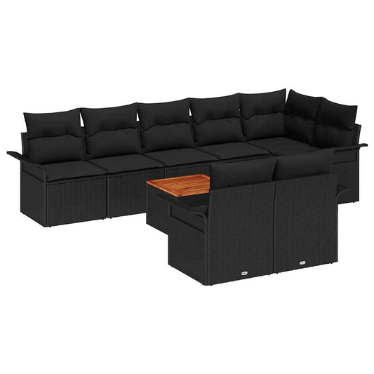 Garten-Sofa-Set 9 pcs Schwarz Poly Rattan
