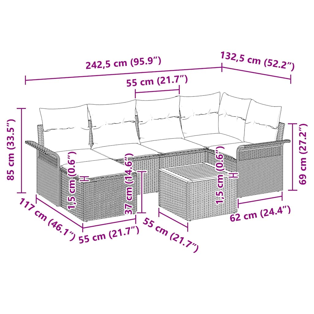 Garten-Sofa-Set 7 pcs Beige Poly Rattan