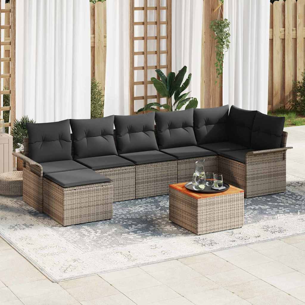 Garten-Sofa-Set 8 pcs Grau Poly Rattan