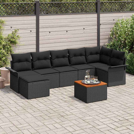 Garten-Sofa-Set 8 pcs Schwarz Poly Rattan