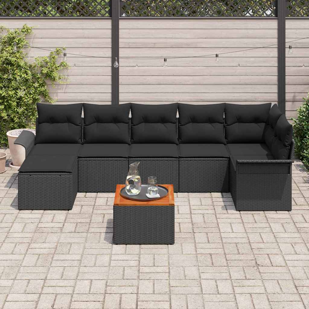 Garten-Sofa-Set 8 pcs Schwarz Poly Rattan
