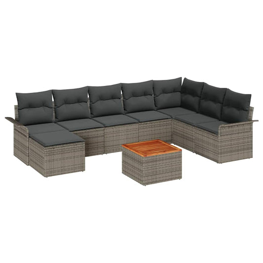 Garten-Sofa-Set 9 pcs Grau Poly Rattan