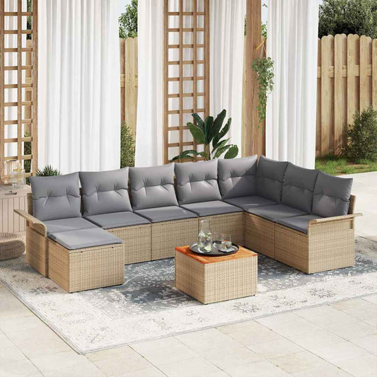 Garten-Sofa-Set 9 pcs Beige Poly Rattan