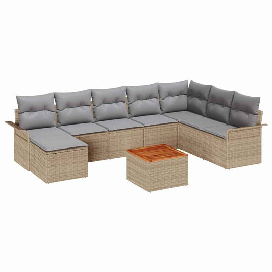 Garten-Sofa-Set 9 pcs Beige Poly Rattan