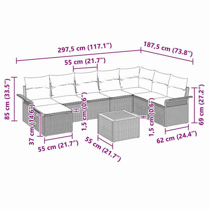 Garten-Sofa-Set 9 pcs Beige Poly Rattan