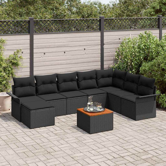 Garten-Sofa-Set 9 pcs Schwarz Poly Rattan