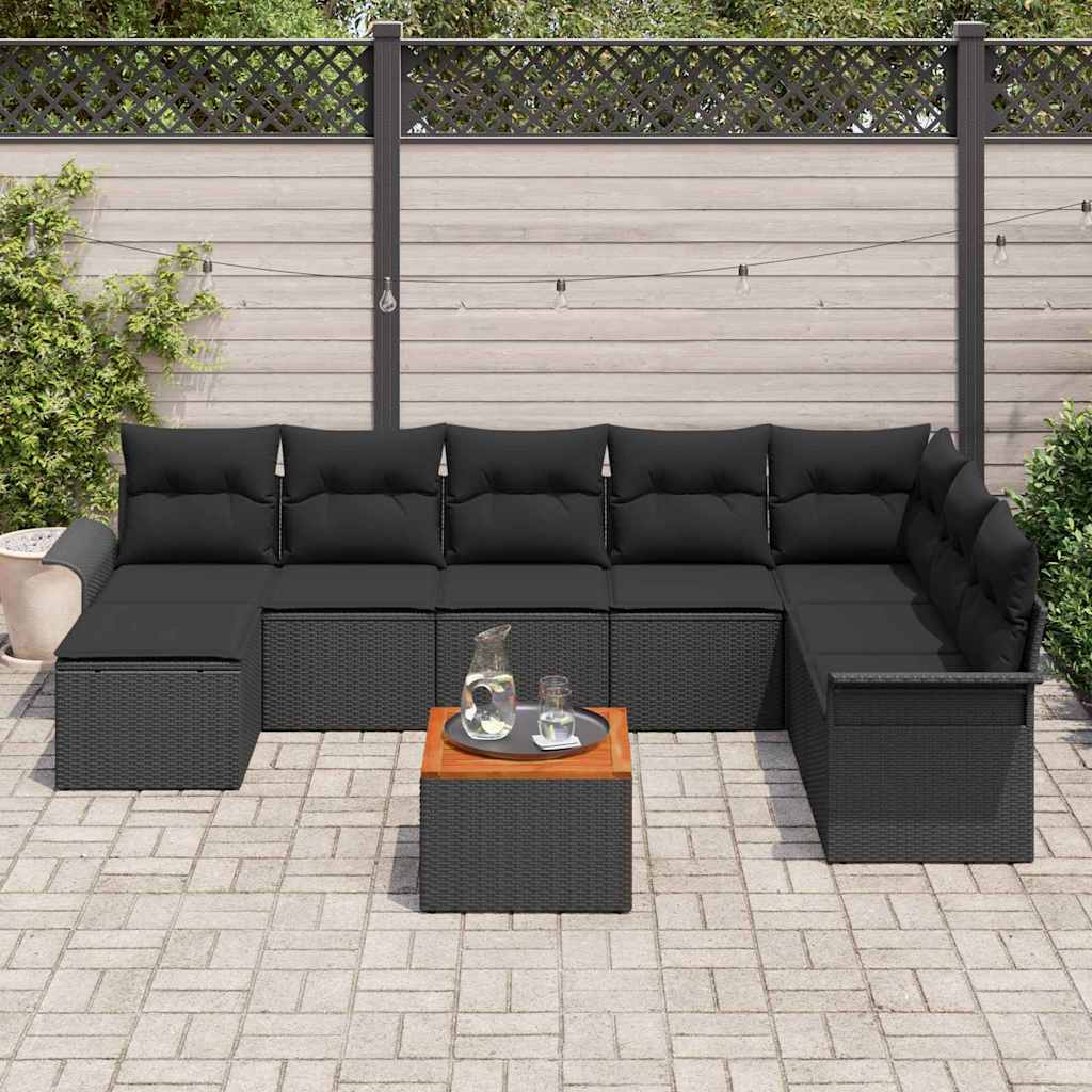 Garten-Sofa-Set 9 pcs Schwarz Poly Rattan