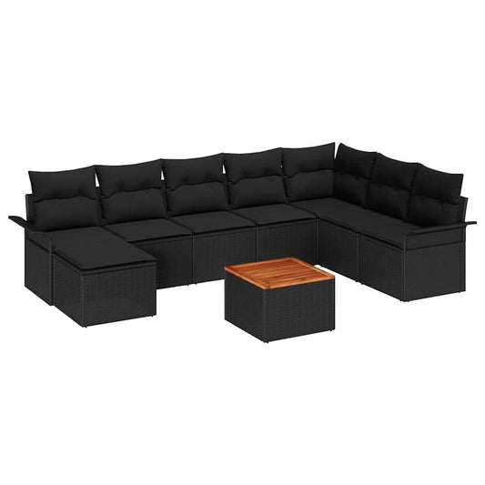Garten-Sofa-Set 9 pcs Schwarz Poly Rattan