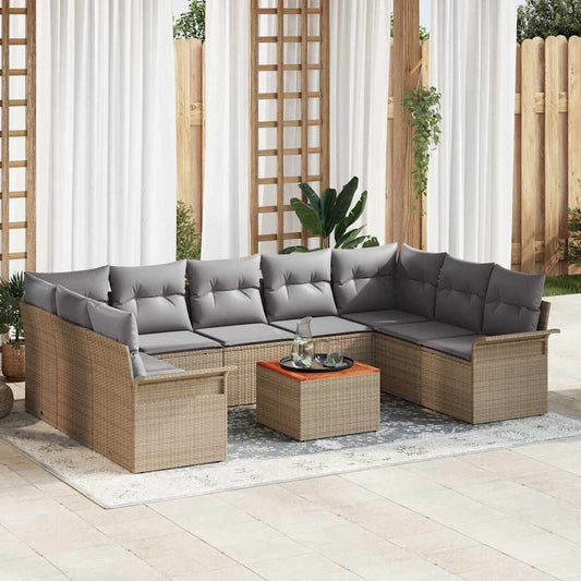 Garten-Sofa-Set 10 pcs Beige Poly Rattan