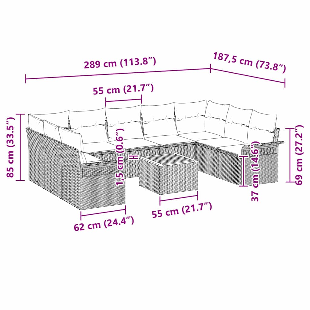 Garten-Sofa-Set 10 pcs Beige Poly Rattan
