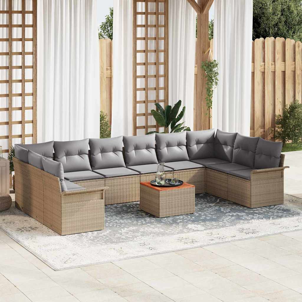 Garten-Sofa-Set 11 pcs Beige Poly Rattan