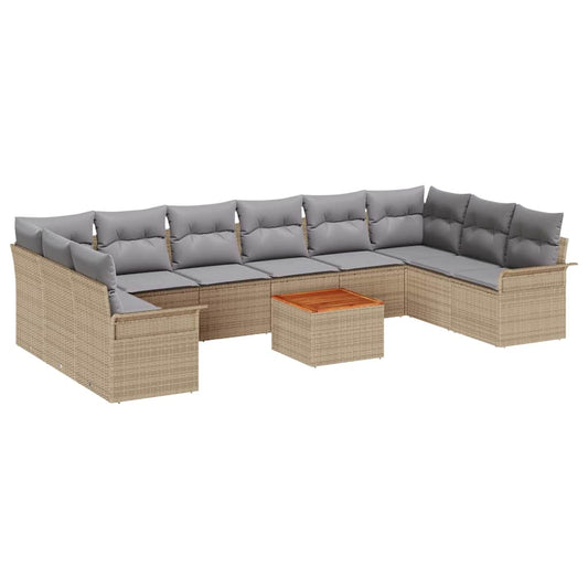 Garten-Sofa-Set 11 pcs Beige Poly Rattan