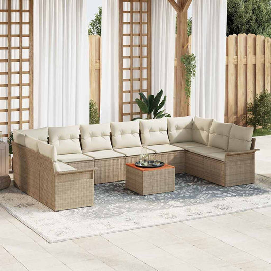 Garten-Sofa-Set 11 pcs Beige Poly Rattan