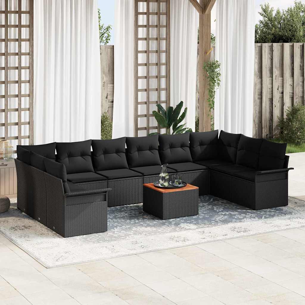Garten-Sofa-Set 11 pcs Schwarz Poly Rattan