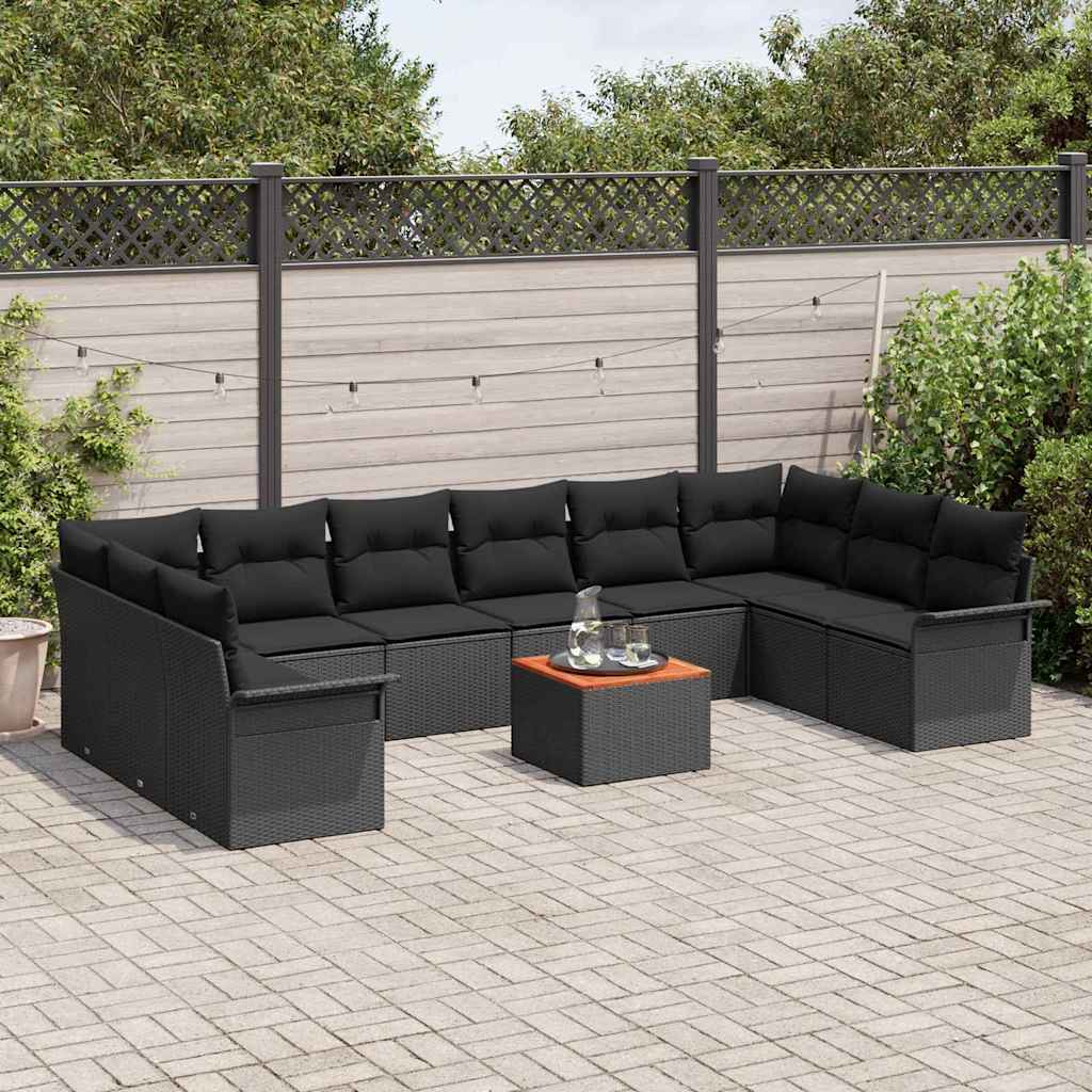 Garten-Sofa-Set 11 pcs Schwarz Poly Rattan