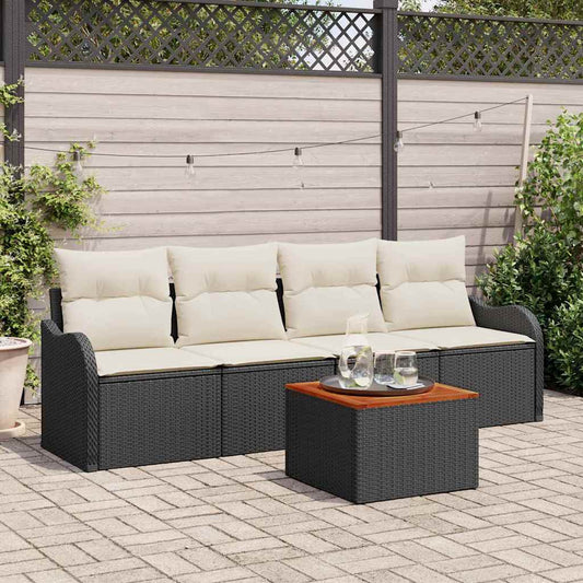Garten-Sofa-Set 5 pcs Schwarz Poly Rattan