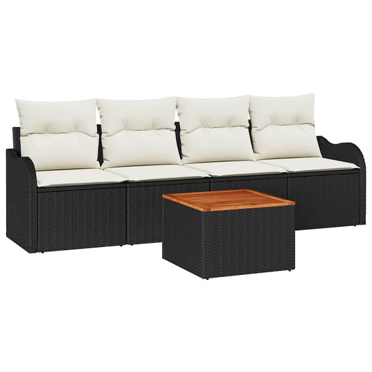 Garten-Sofa-Set 5 pcs Schwarz Poly Rattan