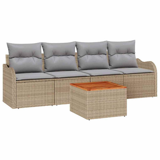 Garten-Sofa-Set 5 pcs Beige Poly Rattan