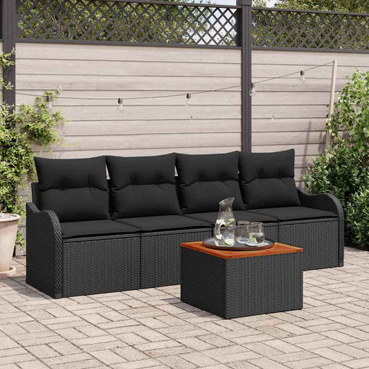 Garten-Sofa-Set 5 pcs Schwarz Poly Rattan