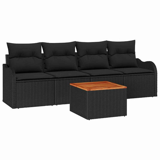 Garten-Sofa-Set 5 pcs Schwarz Poly Rattan