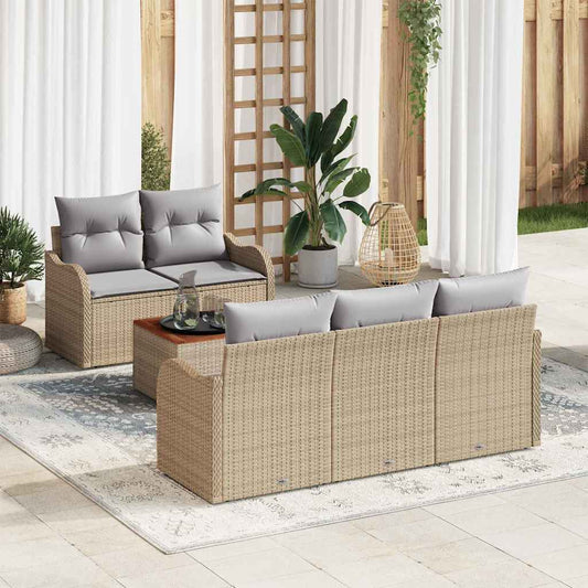 Garten-Sofa-Set 6 pcs Beige Poly Rattan