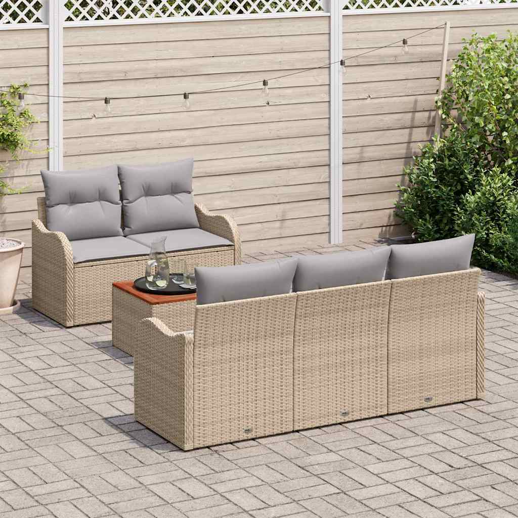 Garten-Sofa-Set 6 pcs Beige Poly Rattan