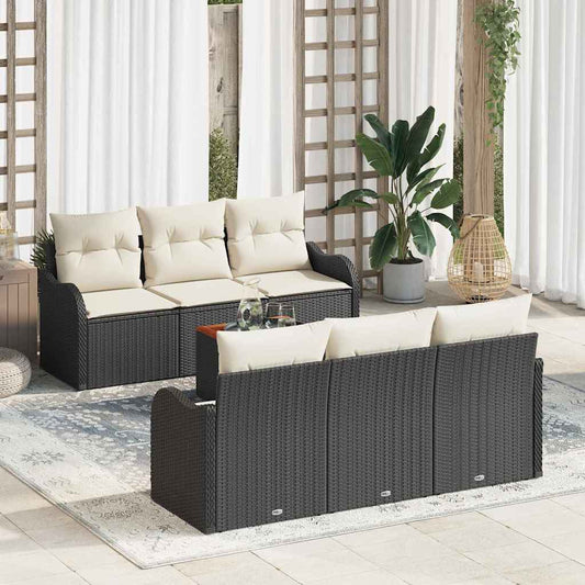 Garten-Sofa-Set 7 pcs Schwarz Poly Rattan