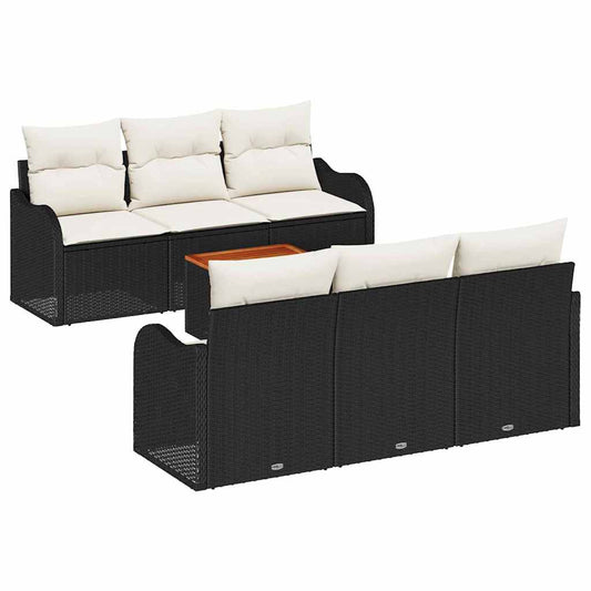 Garten-Sofa-Set 7 pcs Schwarz Poly Rattan