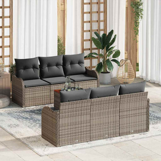 Garten-Sofa-Set 7 pcs Grau Poly Rattan
