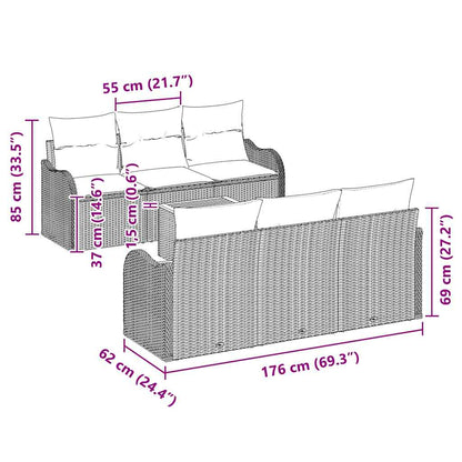 Garten-Sofa-Set 7 pcs Grau Poly Rattan