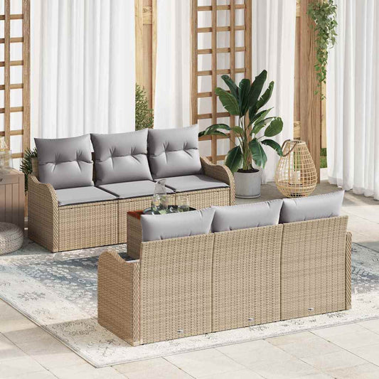 Garten-Sofa-Set 7 pcs Beige Poly Rattan