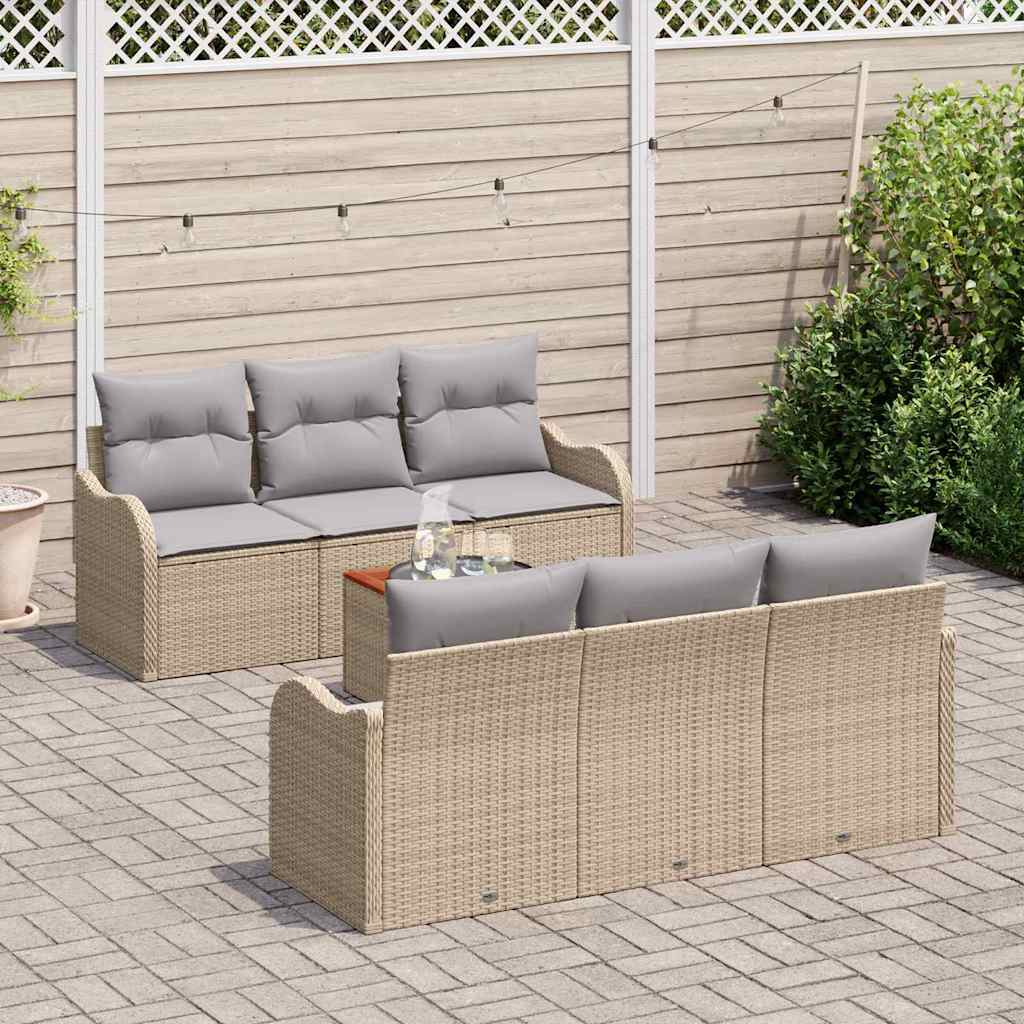Garten-Sofa-Set 7 pcs Beige Poly Rattan