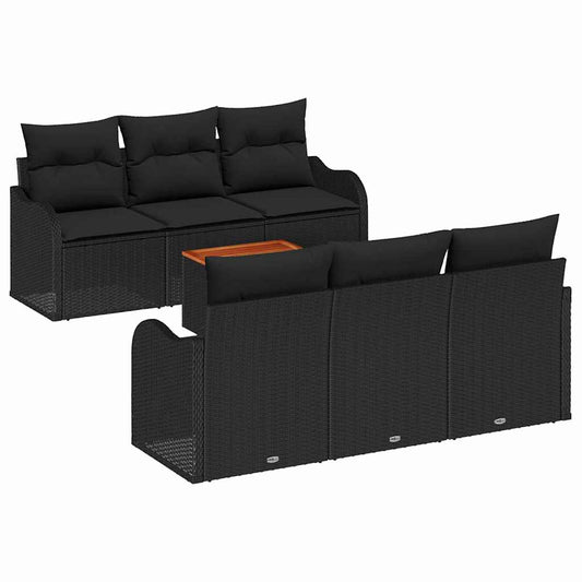 Garten-Sofa-Set 7 pcs Schwarz Poly Rattan