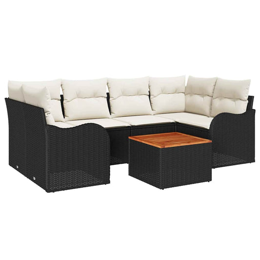 Garten-Sofa-Set 7 pcs Schwarz Poly Rattan