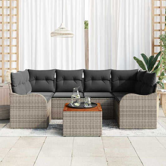 Garten-Sofa-Set 7 pcs Grau Poly Rattan