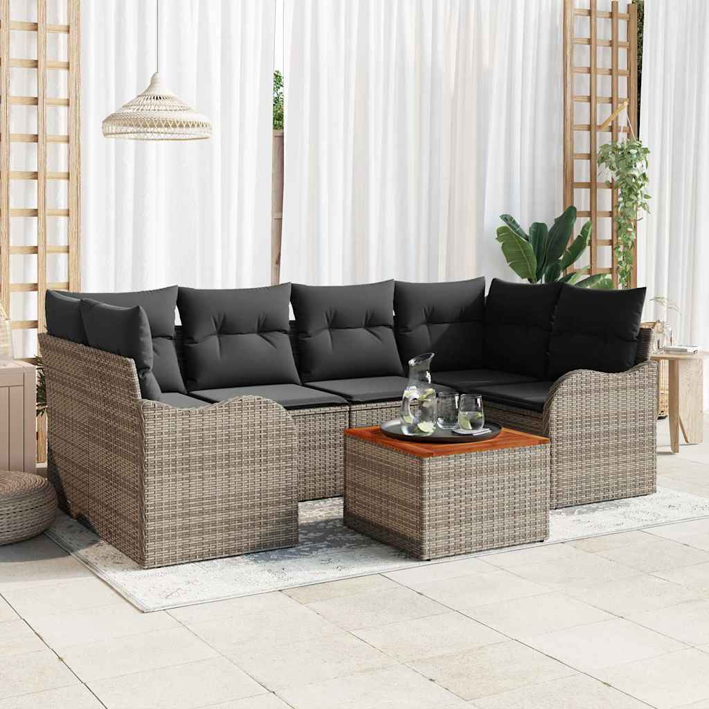 Garten-Sofa-Set 7 pcs Grau Poly Rattan