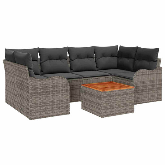 Garten-Sofa-Set 7 pcs Grau Poly Rattan