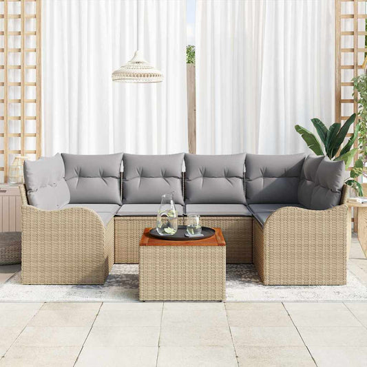 Garten-Sofa-Set 7 pcs Beige Poly Rattan