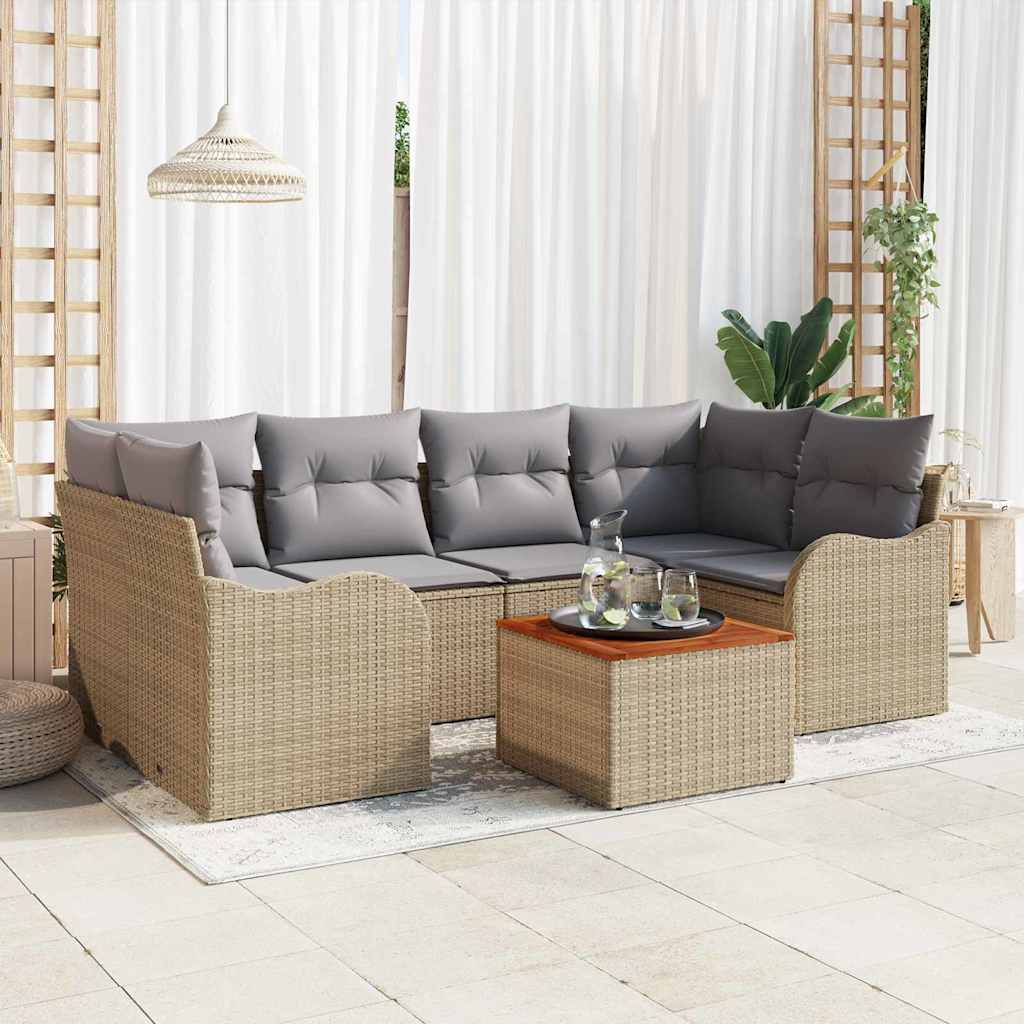 Garten-Sofa-Set 7 pcs Beige Poly Rattan