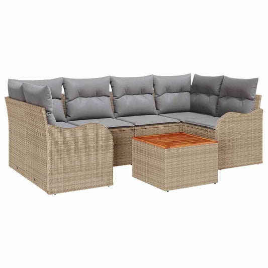 Garten-Sofa-Set 7 pcs Beige Poly Rattan