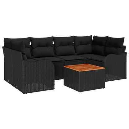 Garten-Sofa-Set 7 pcs Schwarz Poly Rattan