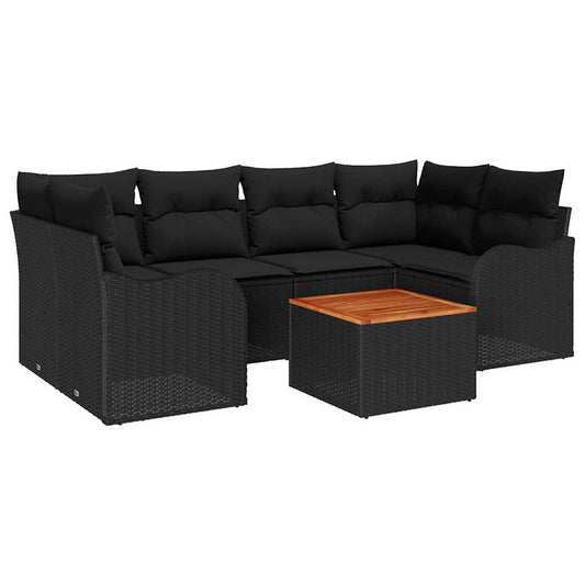 Garten-Sofa-Set 7 pcs Schwarz Poly Rattan